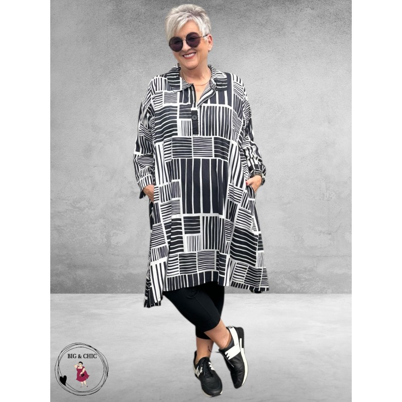 AKH Blouse/Jurk Cherry A-Lijn Zwart/Wit