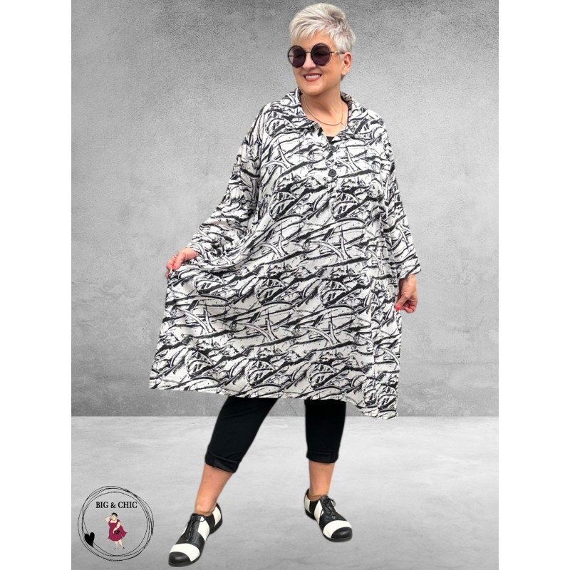 AKH Blouse/Jurk  Kreidstreep  Zwart/Wit