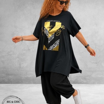 Funky Diva Shirt A-Lijn Zwart/Goud Print