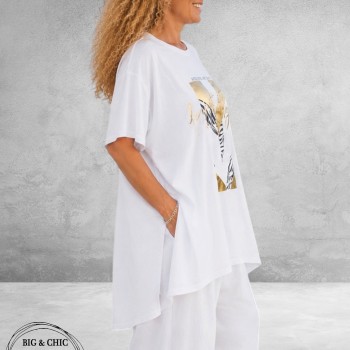 Funky Diva Shirt A-Lijn Wit/Goud Print