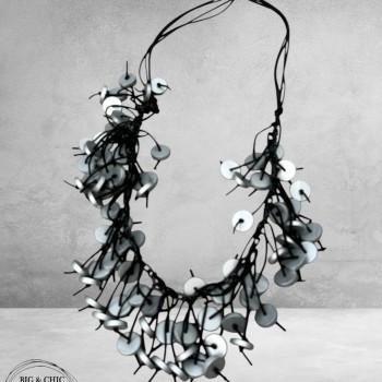 Ketting Zwart/Zilver  Lang Hout/Rondjes