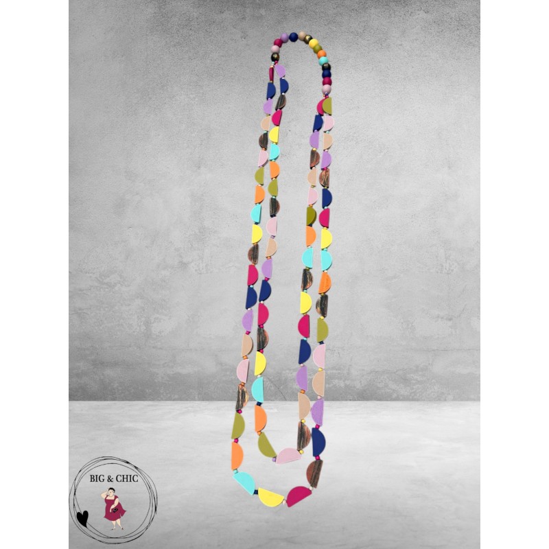 Ketting Lang Hout Kleurrijk Halve Rondjes