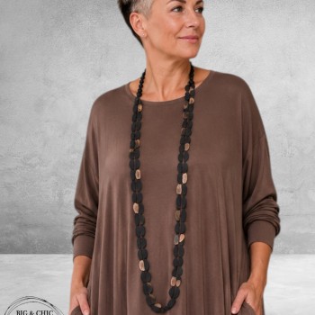 Ketting Lang Hout Zwart Halve Rondjes