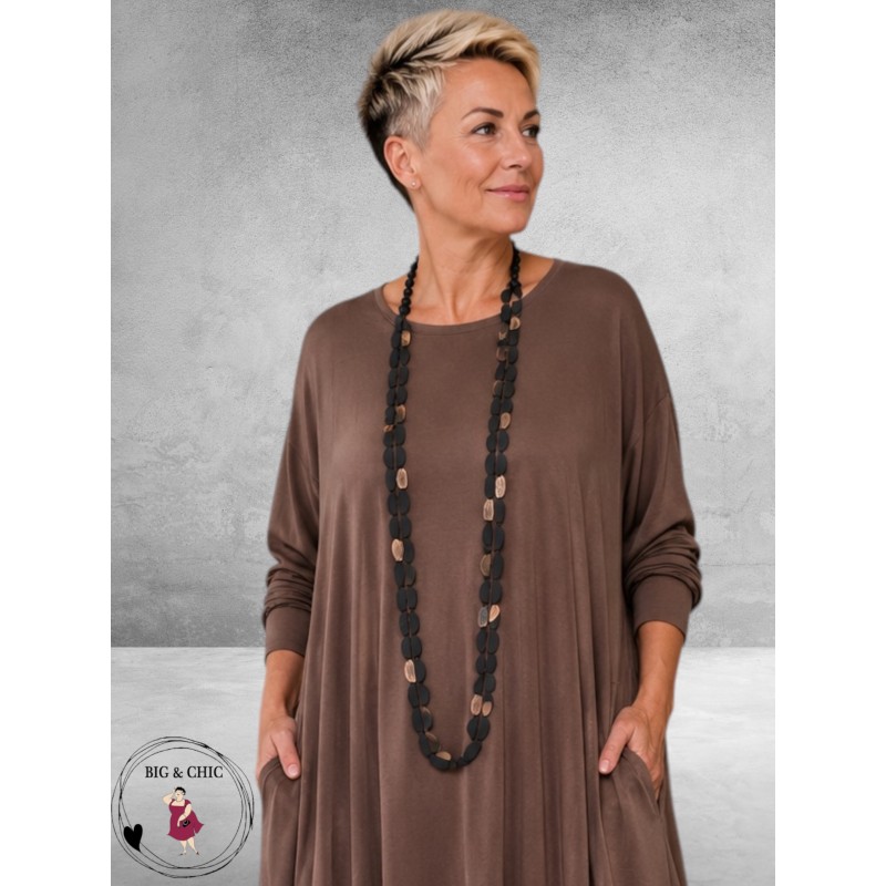 Ketting Lang Hout Zwart Halve Rondjes