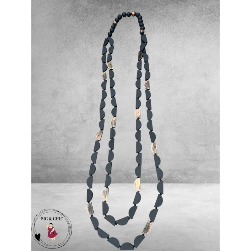 Ketting Lang Hout Zwart Halve Rondjes