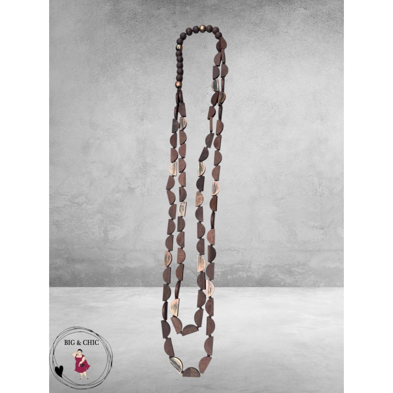 Ketting Lang Hout Bruin Halve Rondjes
