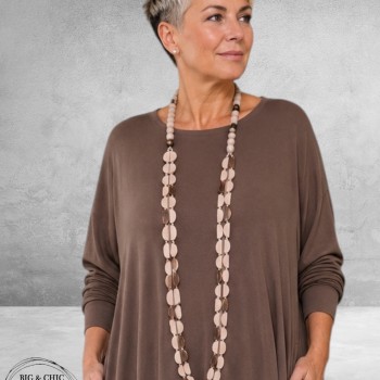 Ketting Lang Hout  Beige Halve Rondjes