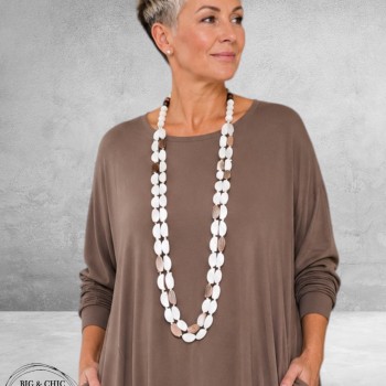 Ketting Lang Hout Wit Halve Rondjes