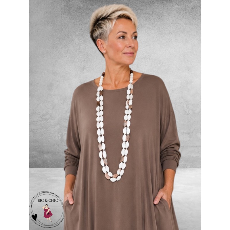Ketting Lang Hout Wit Halve Rondjes