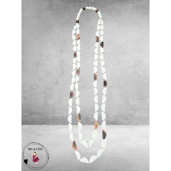 Ketting Lang Hout Wit Halve Rondjes