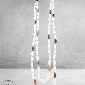 Ketting Lang Hout Wit Halve Rondjes