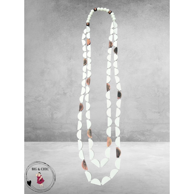 Ketting Lang Hout Wit Halve Rondjes