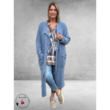 AMANDINE Vest Bouclè Lang Blauw