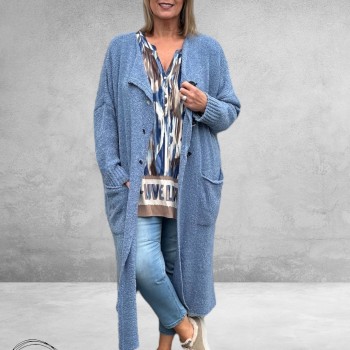 AMANDINE Vest Bouclè Lang Blauw