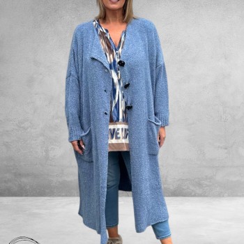 AMANDINE Vest Bouclè Lang Blauw