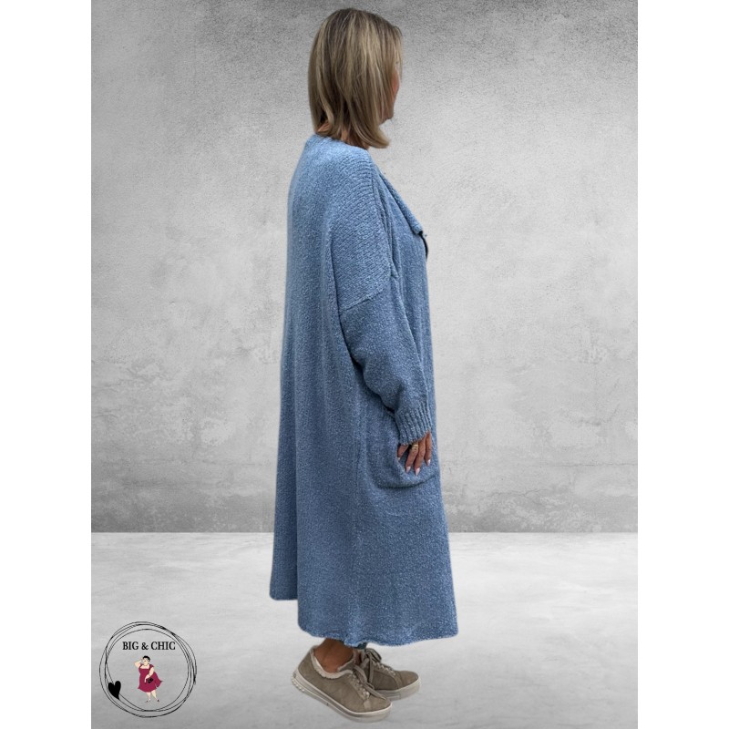 AMANDINE Vest Bouclè Lang Blauw