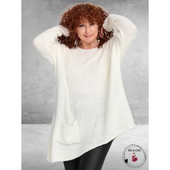 AMANDINE Trui A-symetrisch Bouclé Ecru