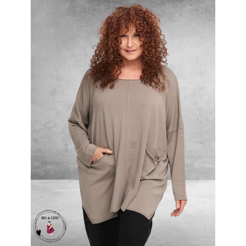 AMANDINE  Trui Oversize Zakjes Taupe