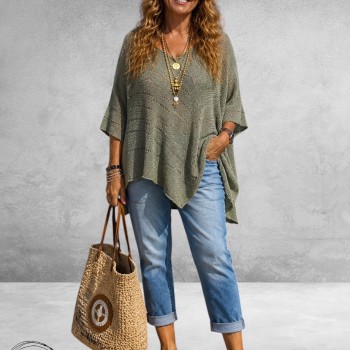 Amandine Trui A-Lijn Asymmetrisch Khaki 