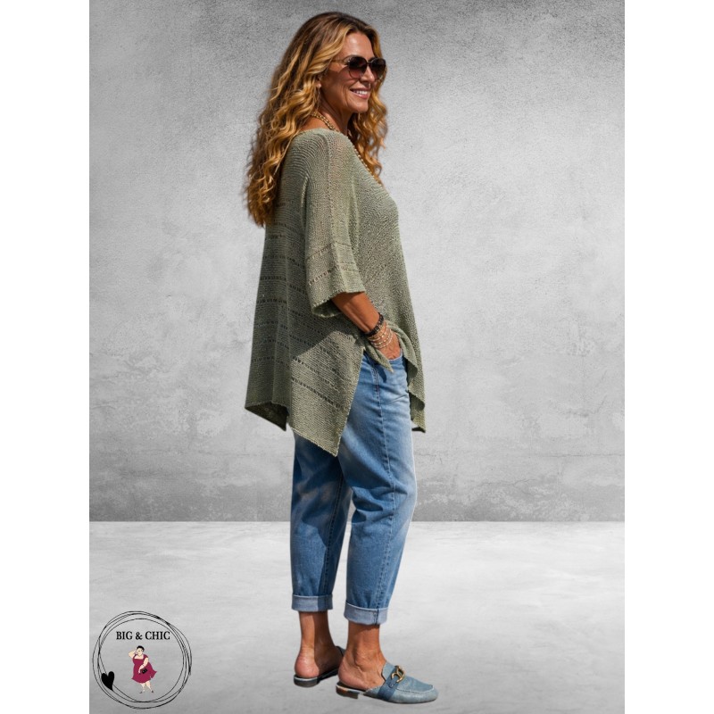 Amandine Trui A-Lijn Asymmetrisch Khaki 