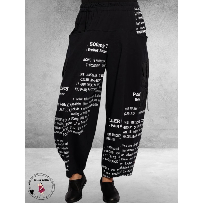 CHALONA Ballonbroek Zwart Met Witte Tekst