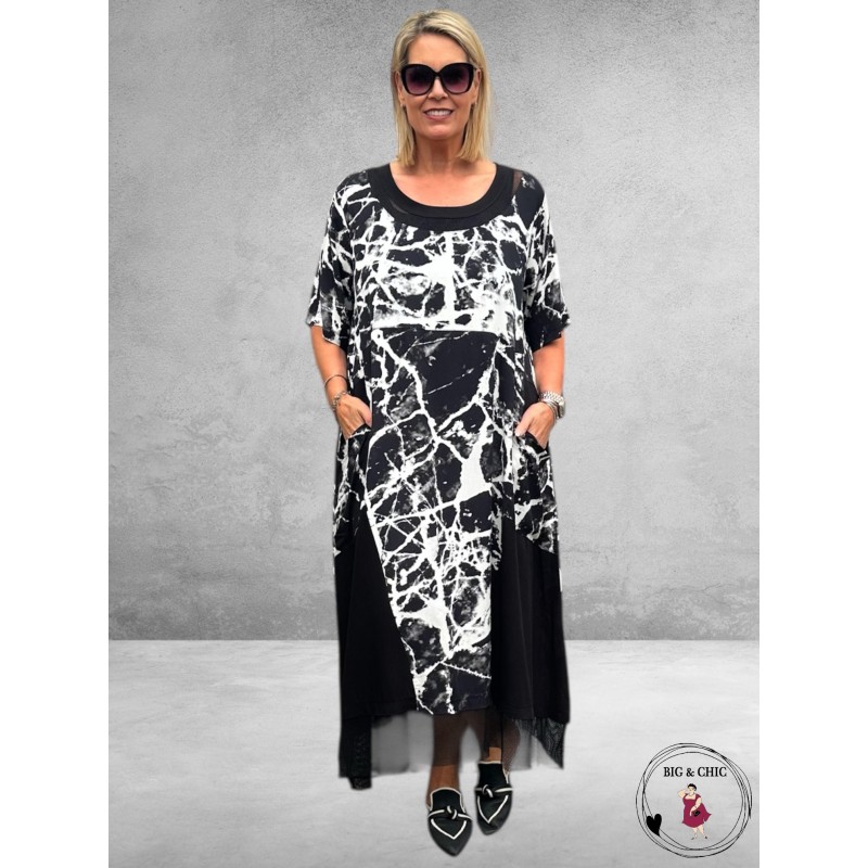 DIVAS PLANET Jurk Zwart/Wit Marmer