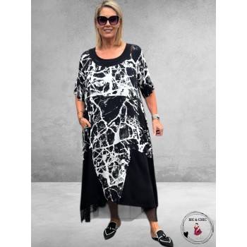 DIVAS PLANET Jurk Zwart/Wit Marmer