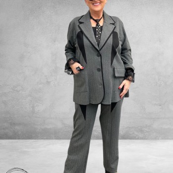 DYB Tweedelig Broek-Blazer Pak Grijs Strepen