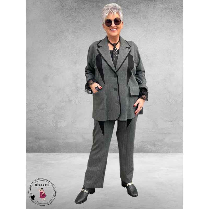 DYB Tweedelig Broek-Blazer Pak Grijs Strepen