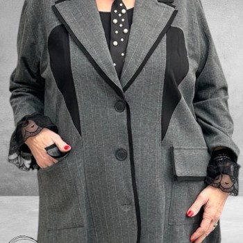 DYB Tweedelig Broek-Blazer Pak Grijs Strepen