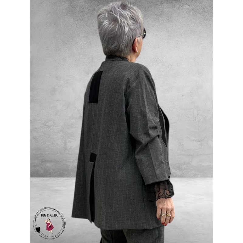 DYB Tweedelig Broek-Blazer Pak Grijs Strepen