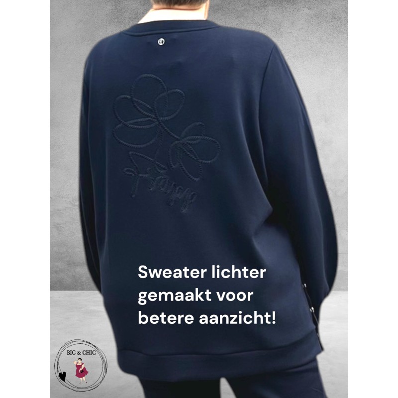 FRAPP Sweater Navy met Borduurdetail