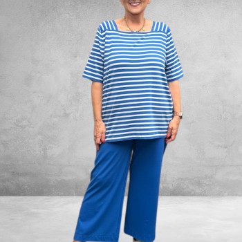 Via Appia Due Shirt Koningsblauw/Wit Gestreept