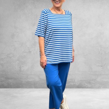Via Appia Due Shirt Koningsblauw/Wit Gestreept