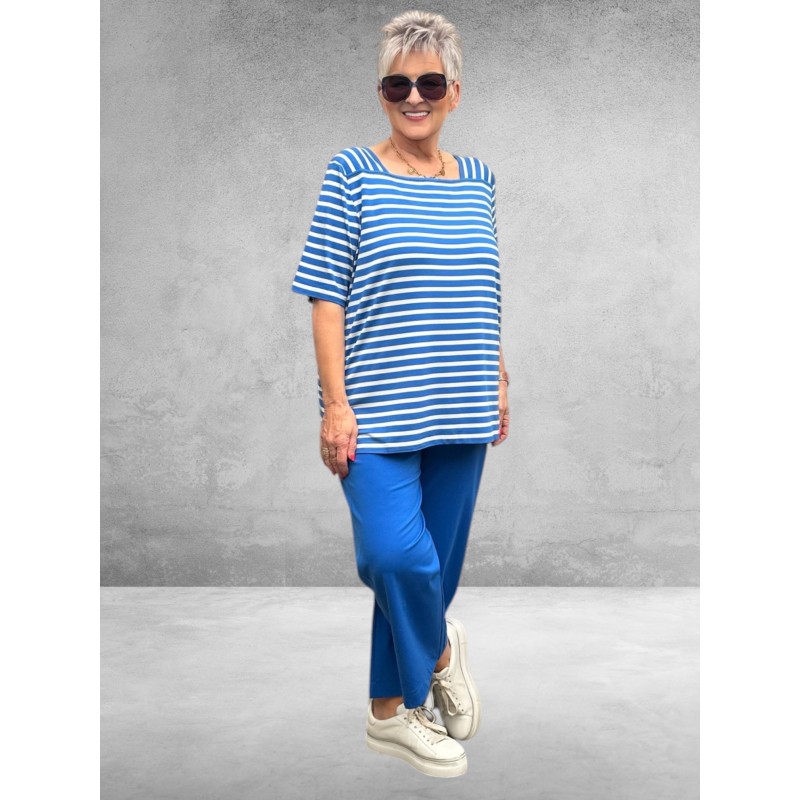 Via Appia Due Shirt Koningsblauw/Wit Gestreept