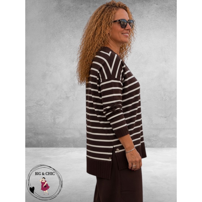 Frapp Sweater Bruin/Ecru Streep