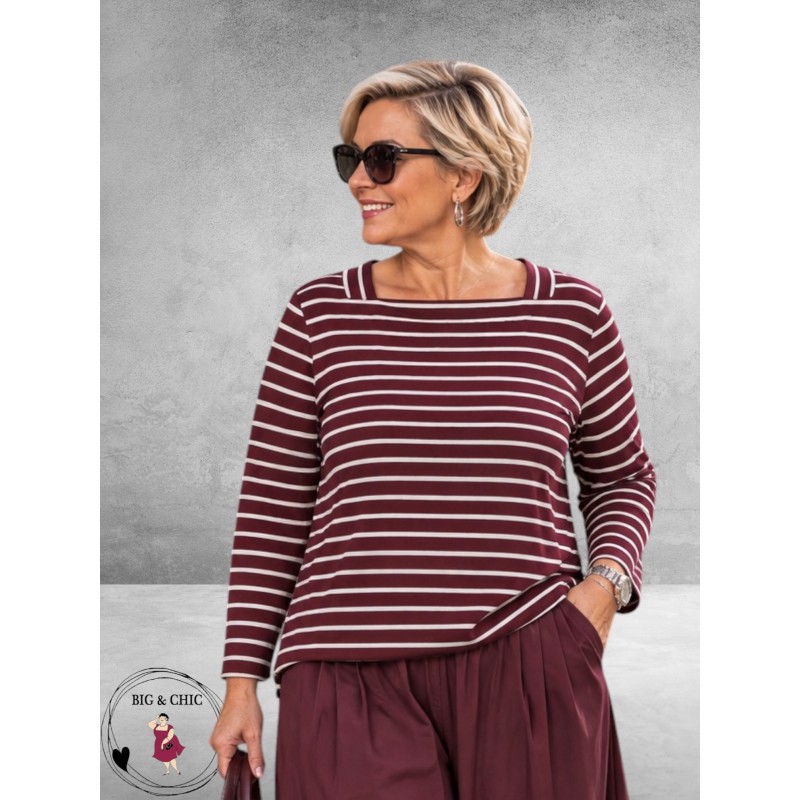 Via Appia Due Shirt Bordeux/Ecru  Gestreept