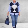 Via Appia Due Spencer Ruitmotief Navy/Lichtblauw/Creme 