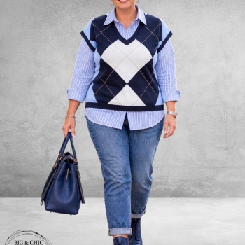 Via Appia Due Spencer Ruitmotief Navy/Lichtblauw/Creme 
