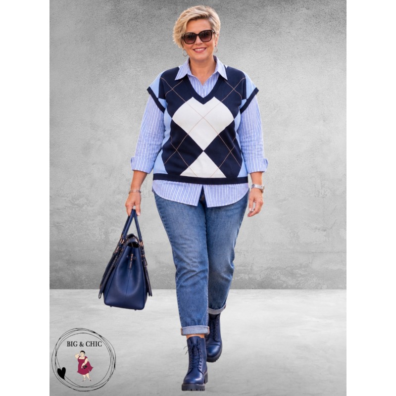 Via Appia Due Spencer Ruitmotief Navy/Lichtblauw/Creme 