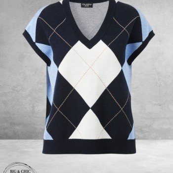 Via Appia Due Spencer Ruitmotief Navy/Lichtblauw/Creme 