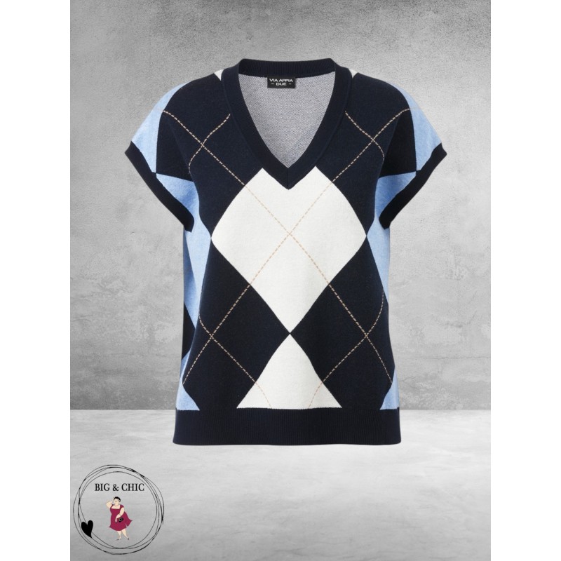 Via Appia Due Spencer Ruitmotief Navy/Lichtblauw/Creme 