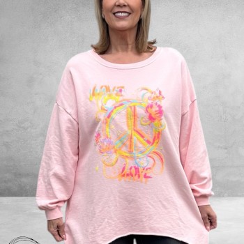 NC Sweater met Statement PEACE Roze
