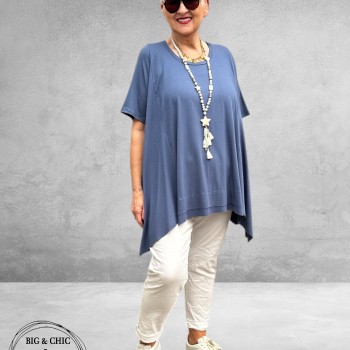 Frenzi Shirt A-Lijn Katoen Jeansblauw