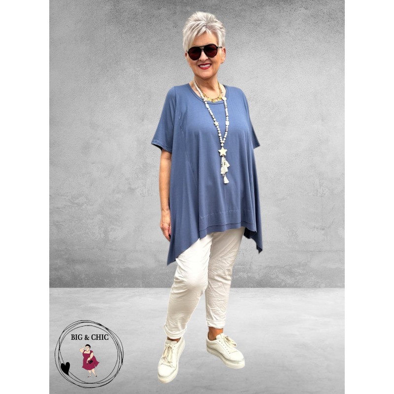 Frenzi Shirt A-Lijn Katoen Jeansblauw