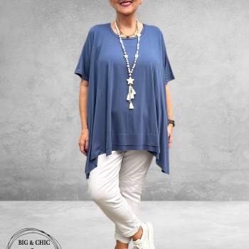 Frenzi Shirt A-Lijn Katoen Jeansblauw