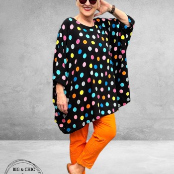 Frenzi Tuniek Oversized Zwart Stippen