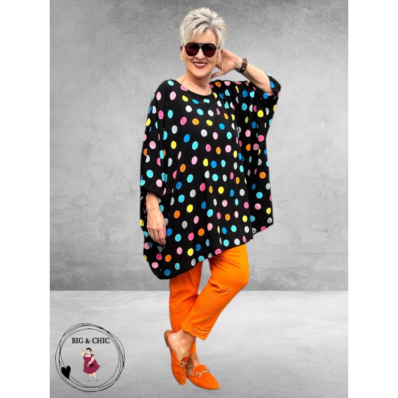 Frenzi Tuniek Oversized Zwart Stippen