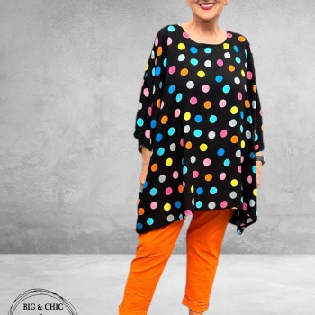 Frenzi Tuniek Oversized Zwart Stippen