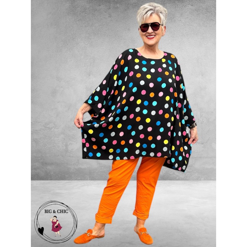 Frenzi Tuniek Oversized Zwart Stippen